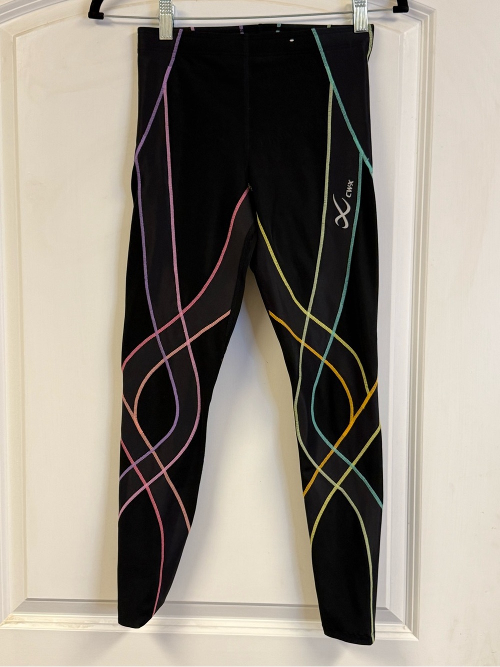 CW-X Women’s S Black Compression Running Leggings Rainbow Support Tights